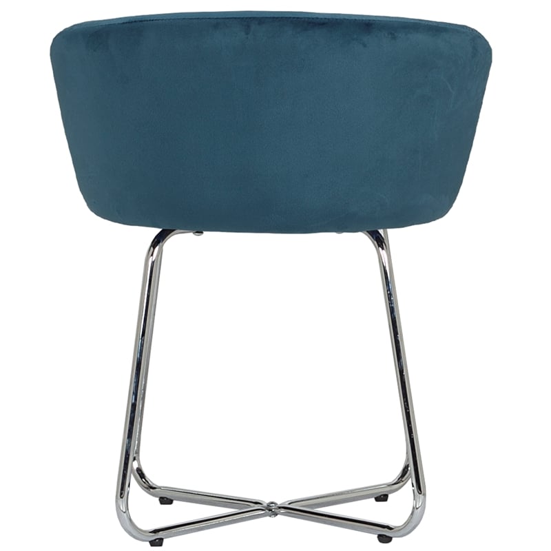 Pemberly Row Contemporary Metal Vanity Fabric Stool in Blue Finish