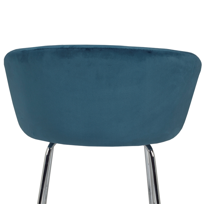 Pemberly Row Contemporary Metal Vanity Fabric Stool in Blue Finish