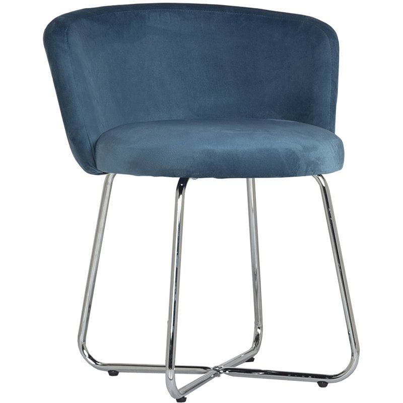 Pemberly Row Contemporary Metal Vanity Fabric Stool in Blue Finish
