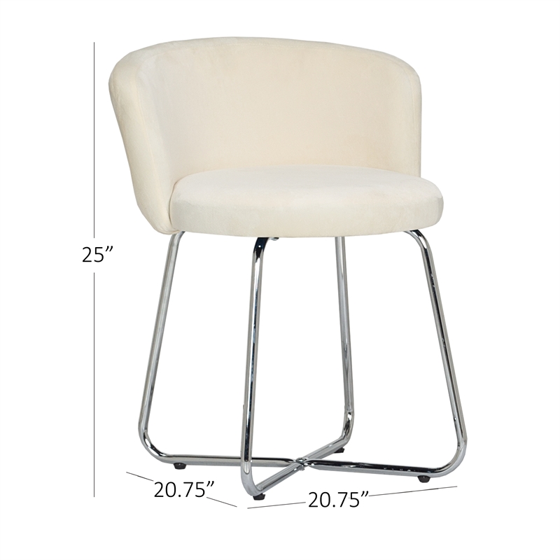 Pemberly Row Contemporary Metal Vanity Stool with White Fabric