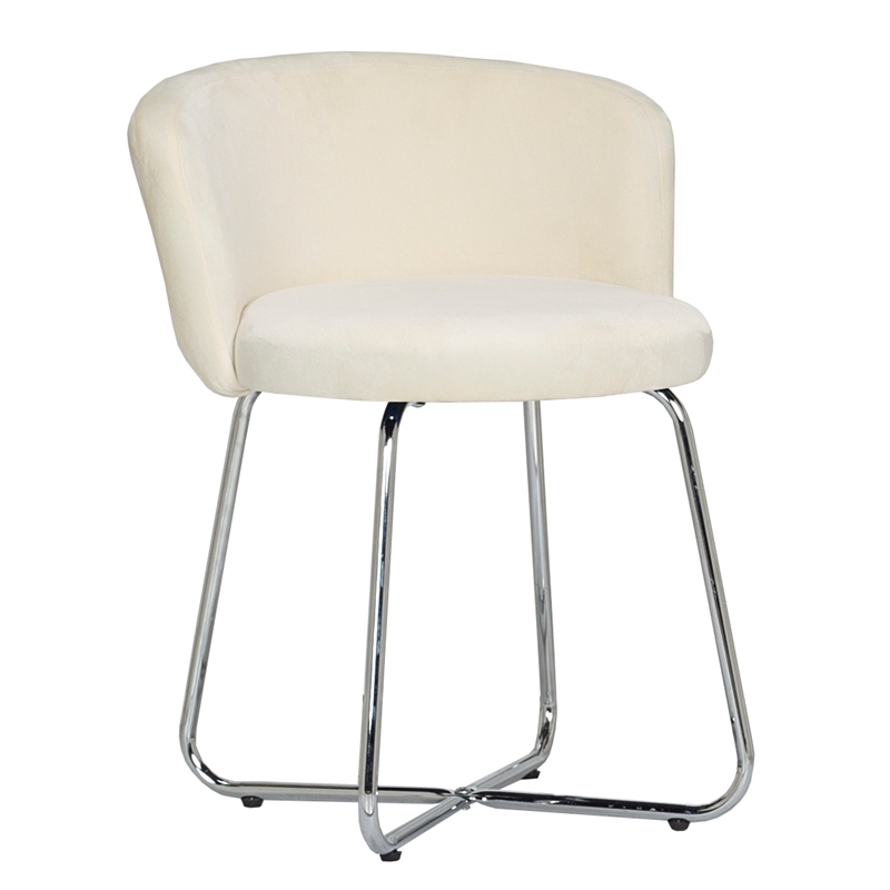 Pemberly Row Contemporary Metal Vanity Stool with White Fabric