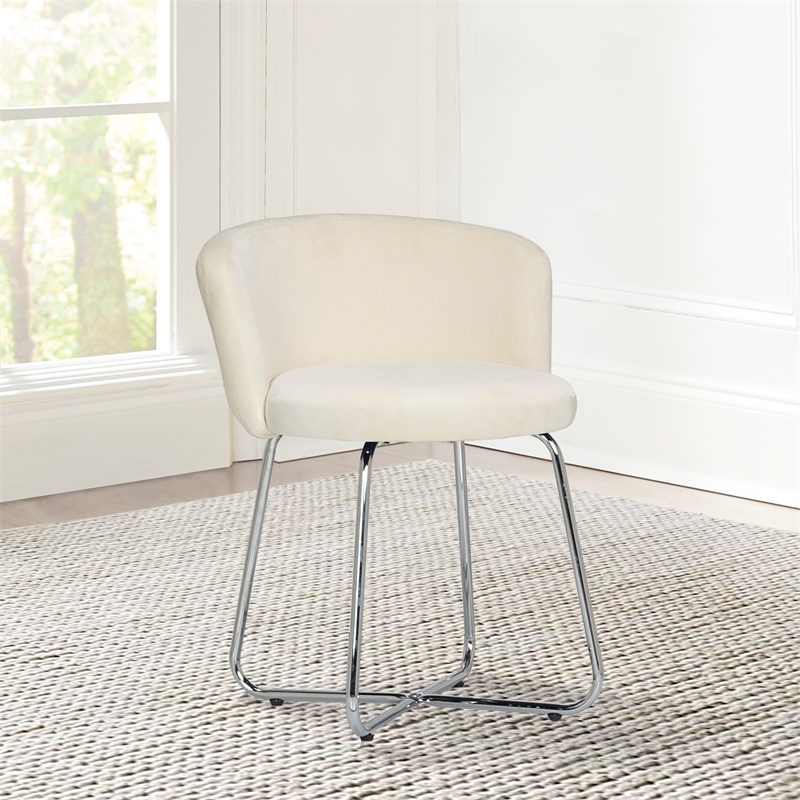 Pemberly Row Contemporary Metal Vanity Stool with White Fabric