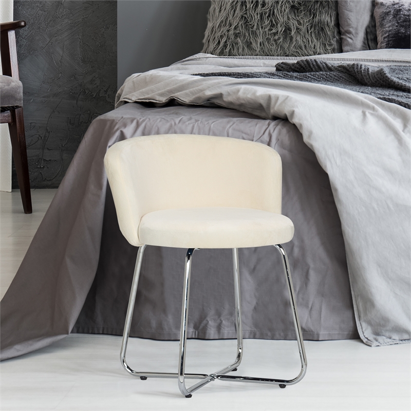 Pemberly Row Contemporary Metal Vanity Stool with White Fabric