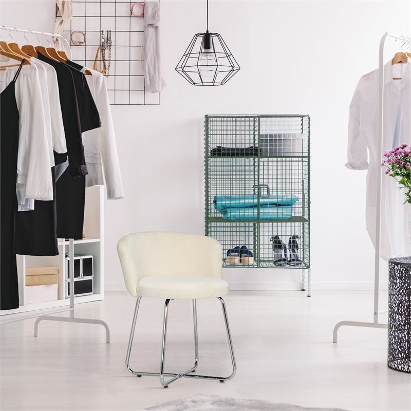 Pemberly Row Contemporary Metal Vanity Stool with White Fabric