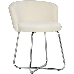 Pemberly Row Contemporary Metal Vanity Stool with White Fabric