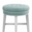 Pemberly Row Tufted Backless Wood Vanity Stool White with Spa Blue Fabric