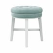 Pemberly Row Tufted Backless Wood Vanity Stool White with Spa Blue Fabric