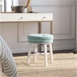 Pemberly Row Tufted Backless Wood Vanity Stool White with Spa Blue Fabric