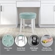Pemberly Row Tufted Backless Wood Vanity Stool White with Spa Blue Fabric