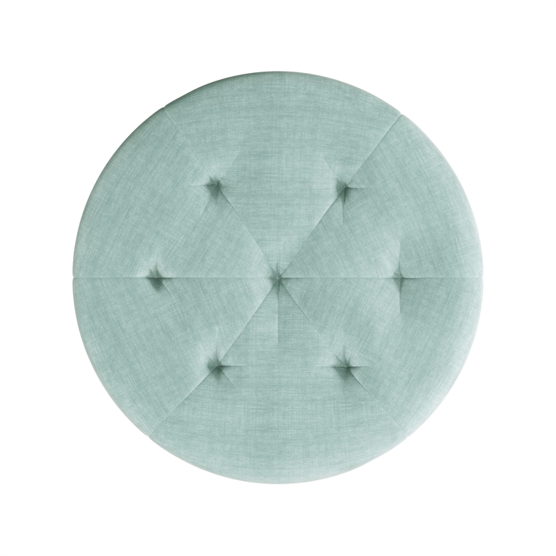 Pemberly Row Tufted Backless Wood Vanity Stool White with Spa Blue Fabric