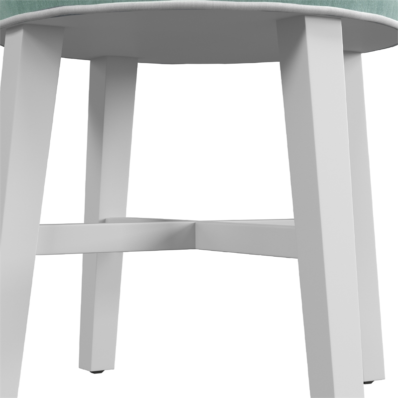 Pemberly Row Tufted Backless Wood Vanity Stool White with Spa Blue Fabric