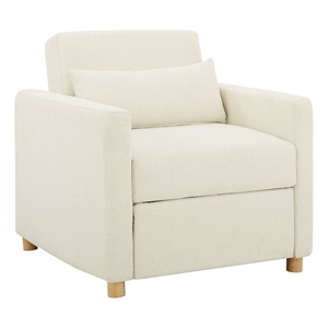 Pemberly Row Modern Convertible Chair in Ivory Fabric Upholstery