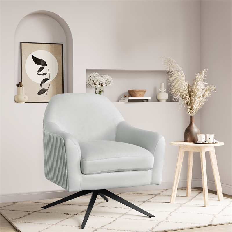 Pemberly Row Modern Swivel Chair in Light Gray Fabric Upholstery