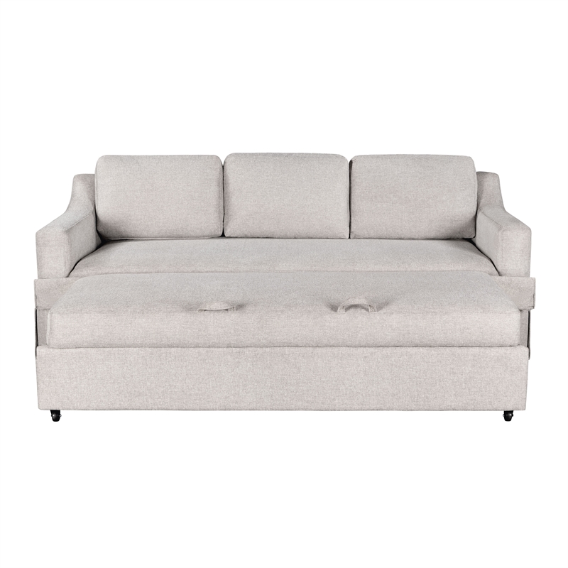 Pemberly Row Convertible Sofa in Linen Beige Fabric Upholstery