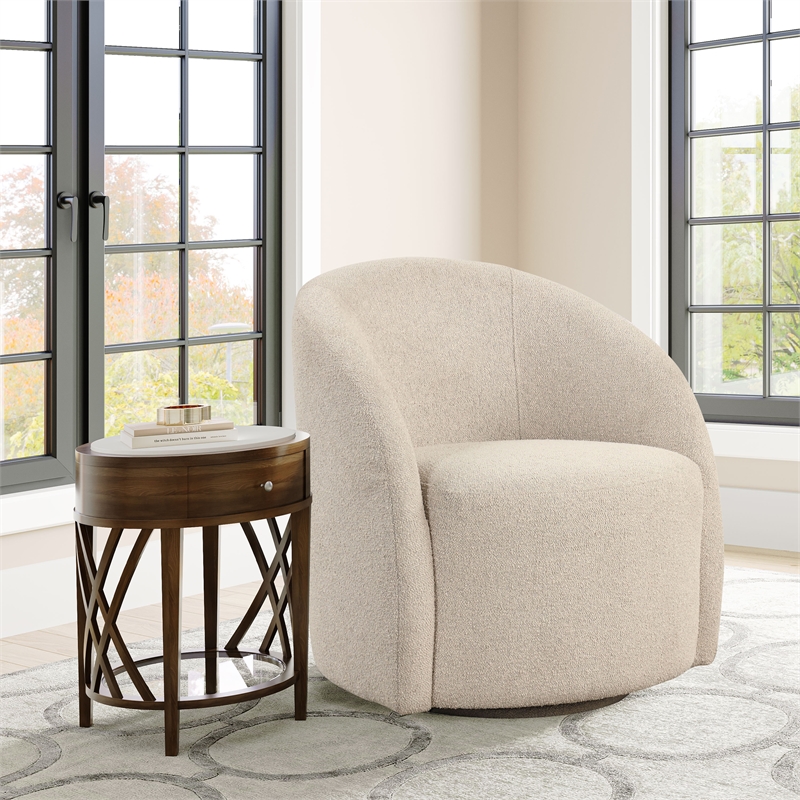 Pemberly Row Swivel Accent Chair in Khaki Beige Fabric Upholstery