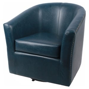 Pemberly Row Modern 17.5&quot Bonded Leather Swivel Chair in Blue
