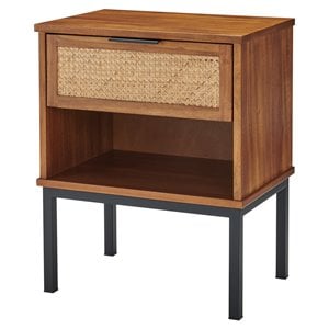 Pemberly Row Modern 20&quot Rattan Woven Night Stand in Brown/Black