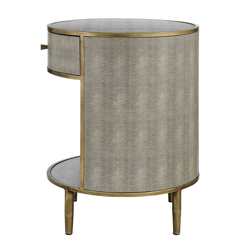 Pemberly Row Wood/Steel Side/End Table in Chronicle Gray/Antique Gold