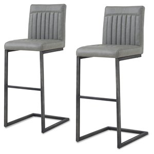 Pemberly Row Modern 31.5&quot PU Leather Bar Stool in Gray (Set of 2)