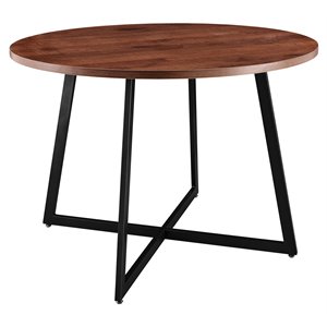 Pemberly Row Modern 42&quot Round Wood Table in Gliese Brown/Gunmetal