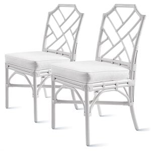 Pemberly Row 21&quot Coastal Rattan & Fabric Chair in Off White (Set of 2)