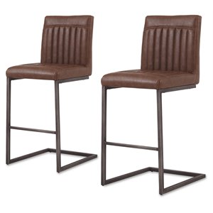 Pemberly Row 26&quot PU Leather Counter Stool in Brown (Set of 2)