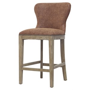 Pemberly Row 26&quot Faux Leather Counter Stool in Brown/Chocolate