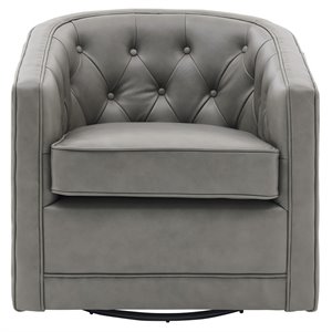 Pemberly Row 19&quot Top Grain Leather Swivel Chair in Garrett Gray