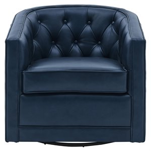 Pemberly Row 19&quot Top Grain Leather Swivel Chair in Garrett Blue
