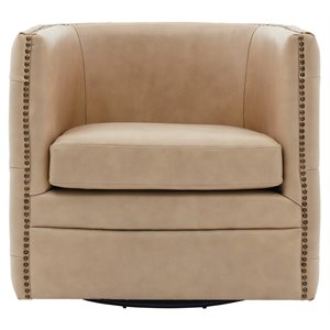 Pemberly Row 18&quot Top Grain Leather Swivel Tufted Chair in Beige