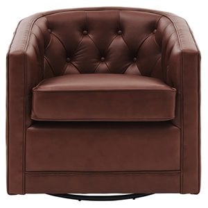 Pemberly Row 19&quot Top Grain Leather Swivel Chair in Garrett Brown