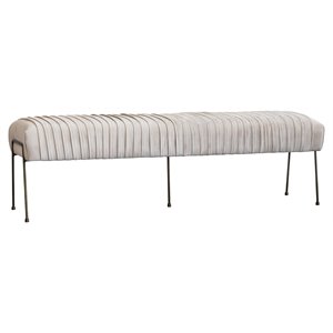Pemberly Row 18&quot Velvet Fabric Pleated Bench in Beige/Dulce Sand