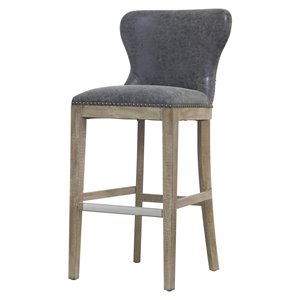 Pemberly Row 30.5&quot Faux Leather Bar Stool in Gray/Nubuck Charcoal
