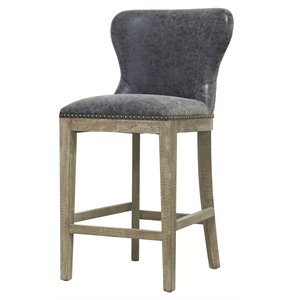 Pemberly Row 26&quot Faux Leather Counter Stool in Gray/Nubuck Charcoal