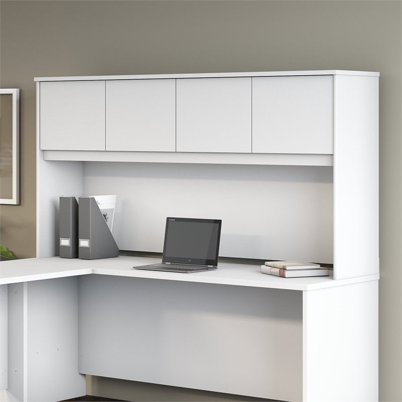 Pemberly Row Modern 72W 4 Door Hutch in White - Engineered Wood