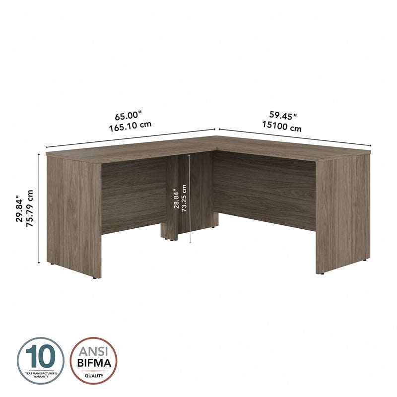Pemberly Row Engineered Wood 60W L Shaped Desk with 42W Return in Modern Hickory