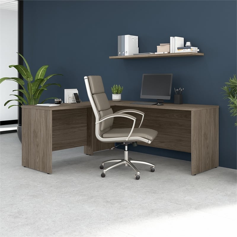 Pemberly Row Engineered Wood 72W L Shaped Desk with 42W Return in Modern Hickory