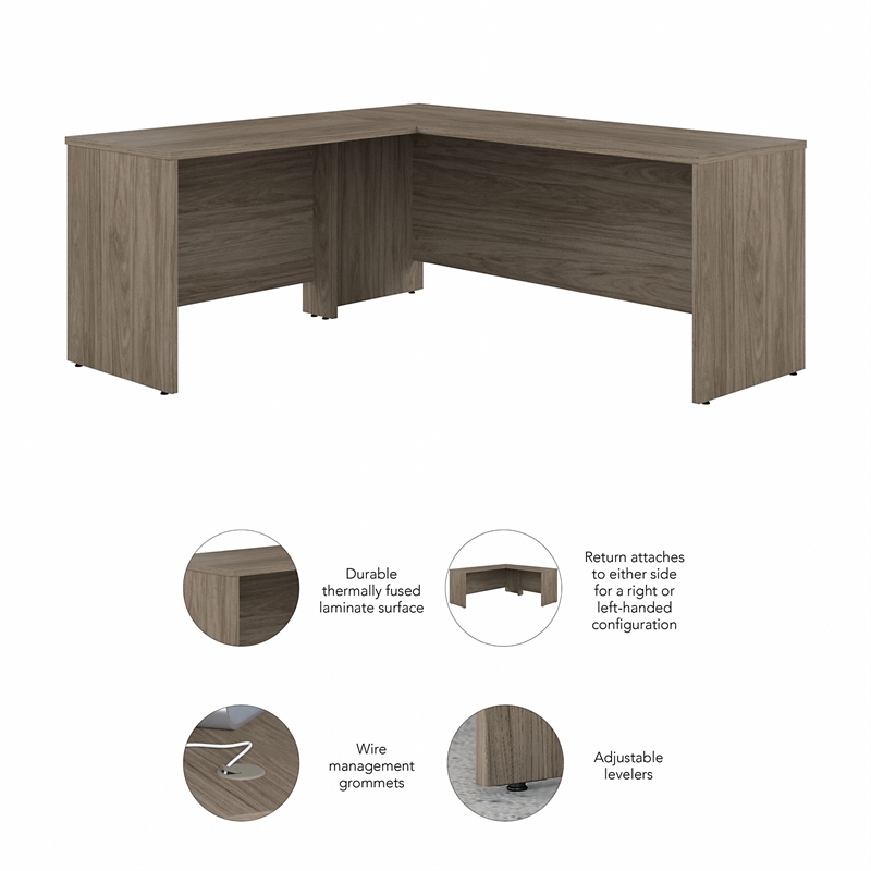 Pemberly Row Engineered Wood 72W L Shaped Desk with 42W Return in Modern Hickory