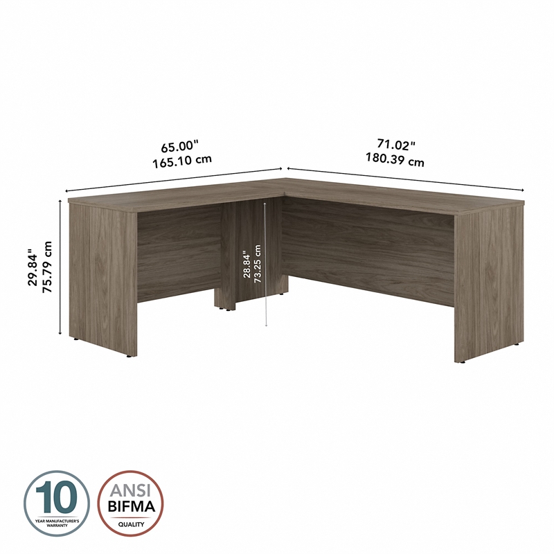 Pemberly Row Engineered Wood 72W L Shaped Desk with 42W Return in Modern Hickory