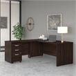 Pemberly Row Engineered Wood 72W x 30D L Shaped Desk w/ Drawers in Black Walnut