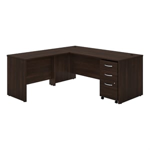 Pemberly Row Engineered Wood 72W x 30D L Shaped Desk w/ Drawers in Black Walnut