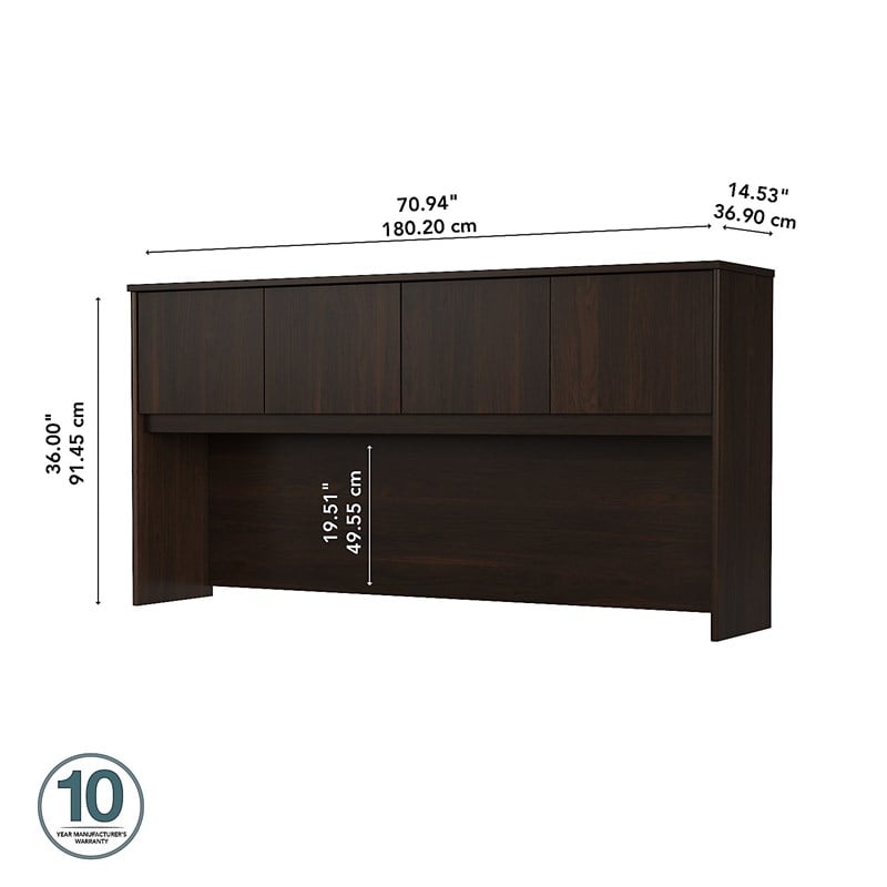 Pemberly Row 72W Desk Hutch in Black Walnut - Engineered Wood