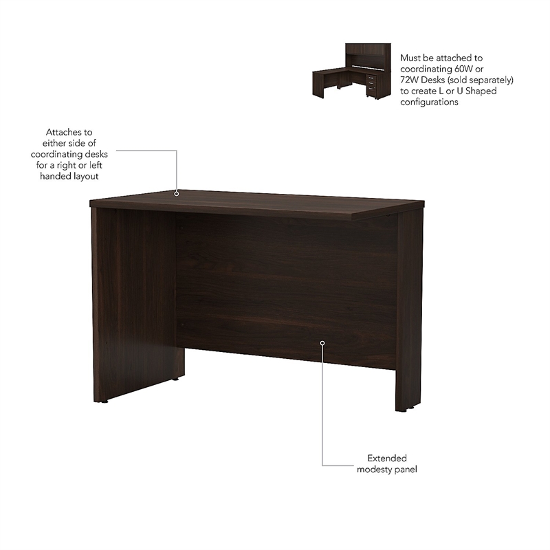 Pemberly Row 42W Desk Return in Black Walnut - Engineered Wood