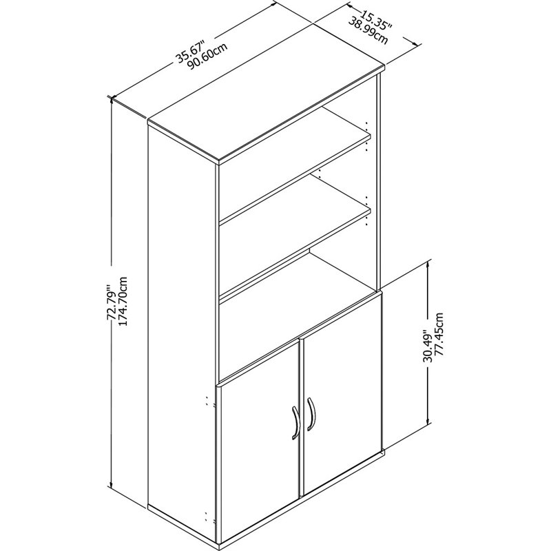 Pemberly Row 5 Shelf Bookcase with Doors in White - Engineered Wood
