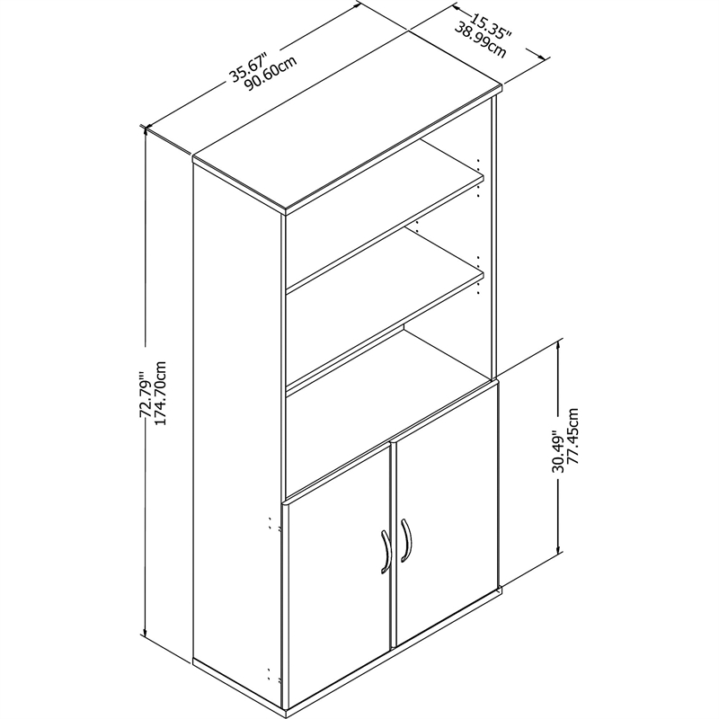 Pemberly Row 5 Shelf Bookcase with Doors in White - Engineered Wood