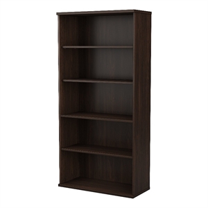 Pemberly Row Tall 5 Shelf Bookcase in Black Walnut - Engineered Wood