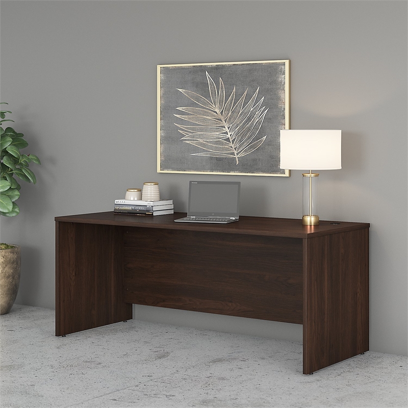 Pemberly Row 72W x 30D Office Desk in Black Walnut - Engineered Wood