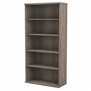 Pemberly Row Tall 5 Shelf Bookcase in Modern Hickory - Engineered Wood