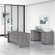 Pemberly Row Engineered Wood 72W Bow Front Desk with Drawers & Credenza in Gray