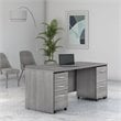 Pemberly Row Engineered Wood 72W Bow Front Desk w/ Mobile File Cabinets in Gray